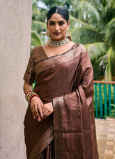 Coffee Colour Wedding Wear Saree Looking Pretty